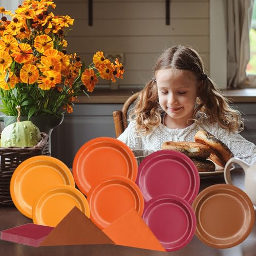 Image of CMUSKO 60Pcs Fall Plates and Napkins-Red Orange Yellow Autumn Disposable Tableware for Fall Wedding, Bridal Shower, Thanksgiving