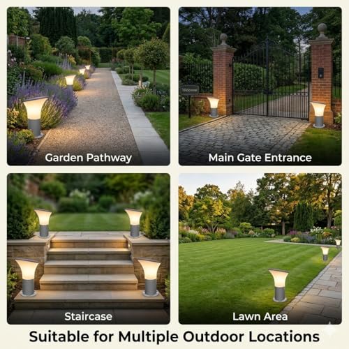 Image of SINOMAN Modern Gate Light Outdoor Waterproof Post Lamp with Wide Glow Design Decorative Fence and Entrance Lighting for Home, Villa, or Garden (PVC) (Pack of 2) (Without Bulb)