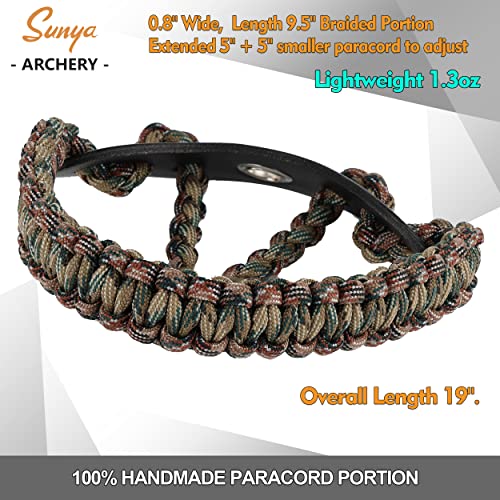Sunya Archery Bow Wrist Sling, 550 Paracord Strap Comfortable On Hand.100% Full Grain Leather Yoke, Multiple Camo Colors.fit Compound Bow Stabilizer & Recurve. (Expedition Camo 29-6896) #TOP4