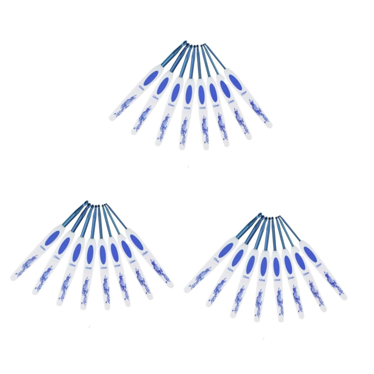 HOMSFOU 3 Set Uncinetti Porcellana Blu Ergonomici e Antiscivolo per Lavoro per Principianti e Professionisti Accessori Creativi per Scarf e
