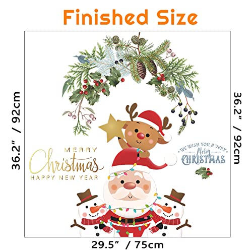 Merry Christmas Wall Decals Santa Claus Wall Stickers Ornaments, Wreath Santa Claus Reindeer Snowman Wall Art Murals Vinyl Removable Wall Decor Posters For Xmas Party #TOP6