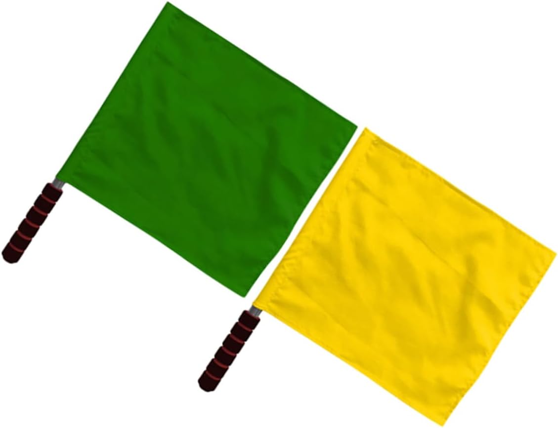 CHILDWEET 2pcs Hand Flags and Sports Training Portable Yellow and Green Commanding Flags with Poles Safety Warning for Outdoor Use