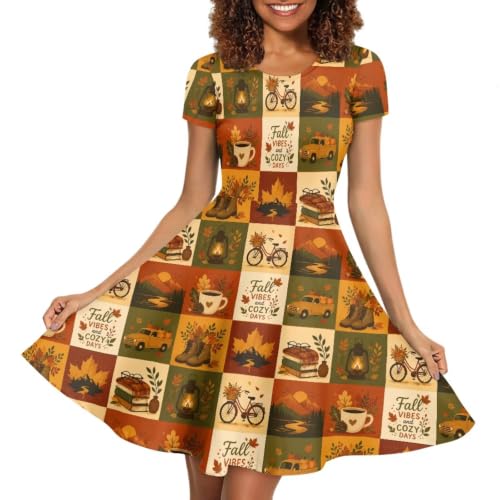 Image of Forchrinse Summer Dresses for Women Crew Neck Short Sleeve Midi Dress Casual Beach Vacation Sundress