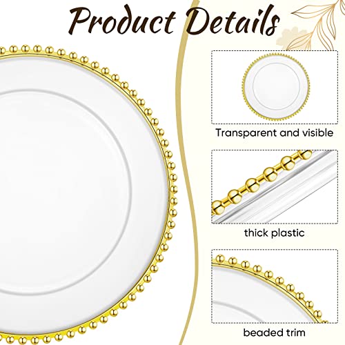 100-Pcs-Clear-Round-Charger-Plates-13-Inch-Plastic-Dinner-Charger-Plates-Decorative-Charger-Service-Plates-with-Beaded-Rim-for-Wedding-Birthday-Party-Events-Dinner-Table-Decoration-Gold
