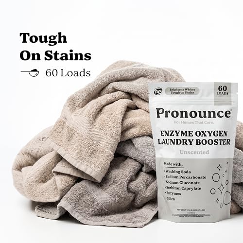 Image of Pronounce Enzyme Oxygen Laundry Booster - Brightens White & Tough on Stains, Fights Odor. Enzyme Stain Fighter, Cleaner Ingredients, Fragrance Free - Ultra Concentrated, HE - 60 Loads (Unscented)