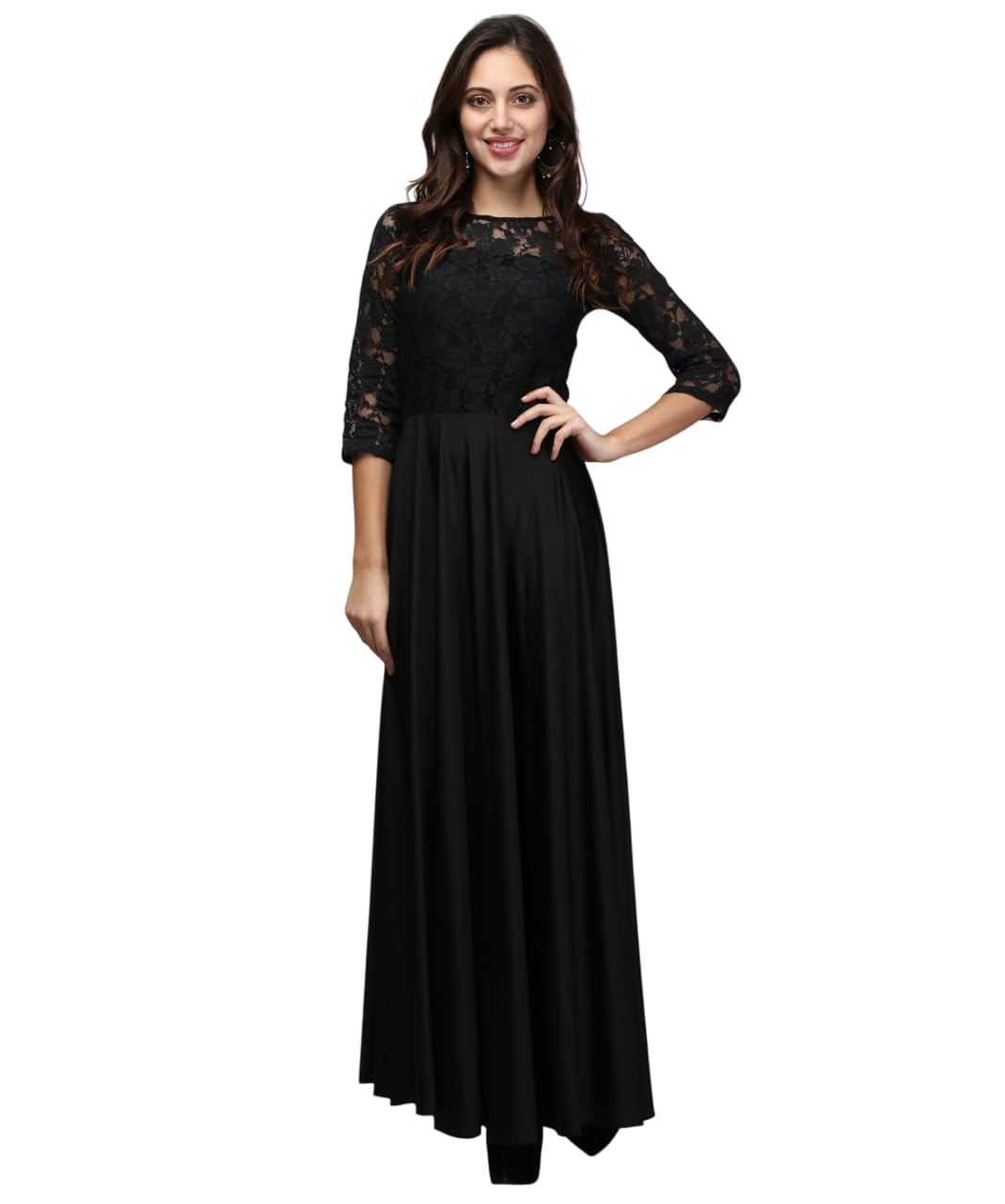 YMSHA Women's Black Prom Dress - Long Lace Ball Gown, V-Neck, A-Line, High Waist, Lace-Up Back, Size 10, Chiffon Formal Evening Gown - View #8