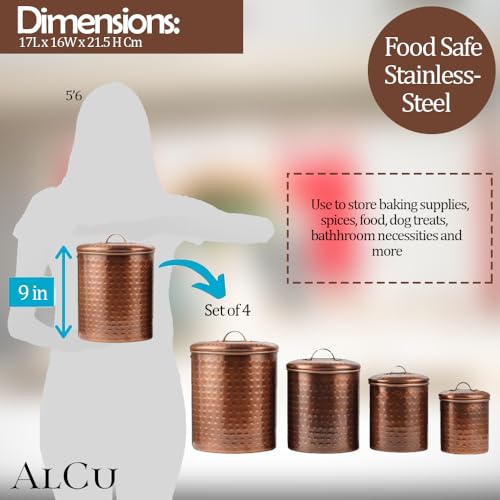 Image of Antique Copper Plated Kitchen Storage Canister Set - Large, Medium, Small & Extra Small, Kitchen Container Set, Airtight Jars, Storage Boxes, Canisters Set for Kitchens (Set of 4)
