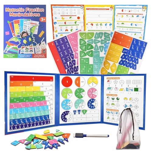Magnetic Fraction Educational Puzzle,Magnetic Fraction Tiles & Fraction Circles,Math Manipulatives for Elementary School, Montessori Fraction Manipulatives Learning Toys for Kids