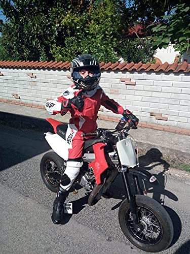 BI ESSE - Kombinezon MINIMOTO dla niemowląt ze skóry i profesjonalnej tkaniny, wraz z ochraniaczami CE (Czerwony/Biały, 3XL (14-15 lat))