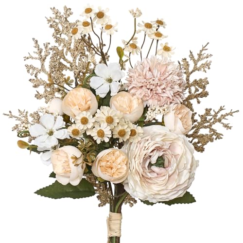 Artificial Flowers Bouquet for Decoration Fake Flowers Plants Silk Flower Arrangements Faux Centerpieces Wedding Bouquets for Home Kitchen Vase Arrangement Wedding Table Centerpiec image 4