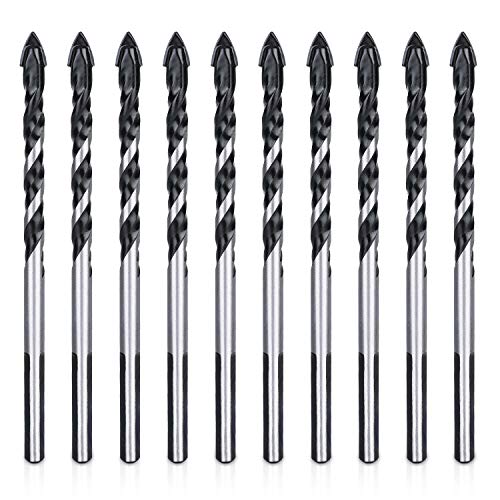 HQMaster Masonry Glass Tile Drill Bit Multi Drill Bit Set Tool for Ceramic Brick Concrete Wall Wood Plastic Cement Marble Mirror Block Stone Tungsten Triangle (10Pcs 6mm)
