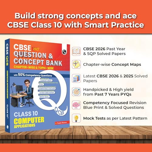 Image of PW CBSE Question & Concept Bank Class 10 Computer Application 2027 Chapterwise & Topicwise By Prateik Sharma | NCERT Important Questions Concept Maps PYQs Mock Test 50% Competency Based Questions