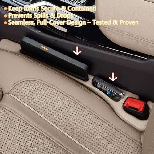 2PCS Universal Car Seat Gap Filler Organizer - No Drop Seat Guard with Side Pockets, Durable Non-Slip Material, Easy 10-Second Install for Cars, Trucks & SUV (Beige) - Image 3