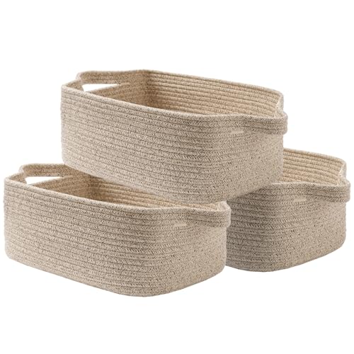 Image of KALLAX Small Woven Basket, 14 x 10 x 5.6 Inches, Small Storage Baskets for Organizing, Gift Baskets Empty, Cute Rope Shelf Closet Storage Bins for Shelves, Dog Toy Basket, Mixed Brown