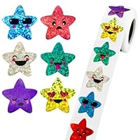500 Pcs Glitter Smiling Star Stickers Roll, Sparkly Star Sticker Shiny Star Stickers for Children Students Teachers Classroom, Self Adhesive Reward Stickers Motivational smiley face Star Stickers