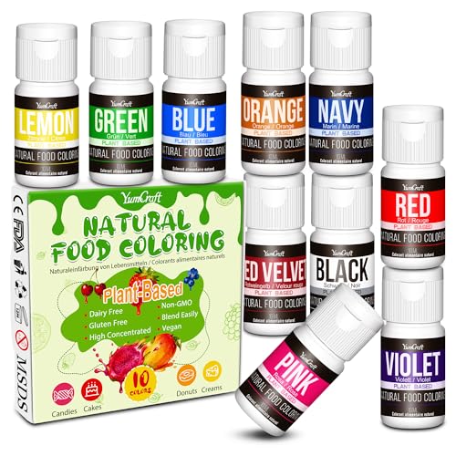 Natural Food Coloring - 10 Plant-Based Organic Vibrant Liquid Dyes | Artificial Dye-Free, Non-GMO, Food-Grade, Dye Free Food Coloring | For DIY Baking, Cake...