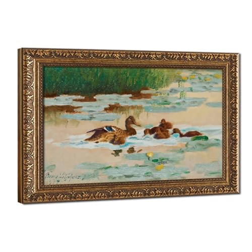 Tableau Bruno Liljefors Mallard Family art mural d'exception 61x91cm