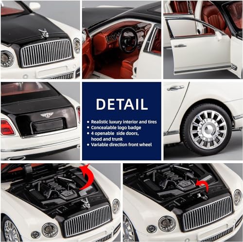Image of Die-Cast Zinc Alloy 1:24 Scale 2024 Bentlley Mulsanne Large with 6 Openable Doors,Lights & Music & Steerable Front Wheels?1:24 Bently Mulsanne - Black /Brown?