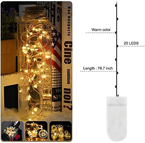 Led-lichtsnoer met batterij en timer, 10 stuks, 2 meter, 20 micro-koper, warmwit, IP65 waterdicht, decoratieve lichtketting voor feestjes, tuin, bruiloft - Image 3