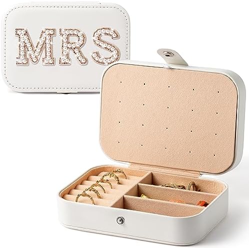 MRS Travel Jewelry Case for Bride Jewelry Box Small Jewelry Organizer, Essentials Travel Accessories for Women Wedding Gift, Birthday Gifts Valentine’s Day Gift for Women Mom Grandma