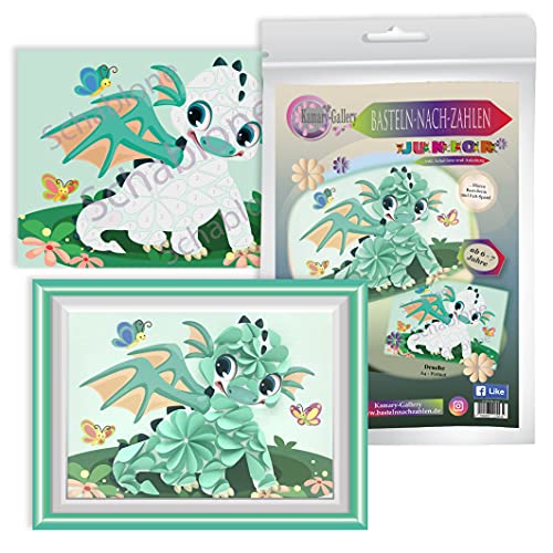 Papierbastelset Drache, Bastelset für Kinder ab 6 Jahre, Basteln nach Zahlen, 3D basteln mit Papier, Kindergeburtstag Gastgeschenk, Geschenk für Kinder Cover