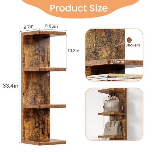 Image of upsimples 4 -Tier Floating Wall Shelf, Brown Vertical Vanity Decor Shelves