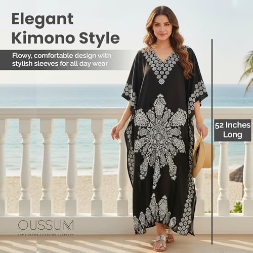 Image of Oussum Women Plus Size Kaftan Kimono Loose Maxi summer dresses for women Beach 3 /4 Sleeve Casual lounge dress Boho