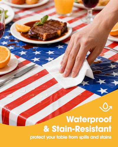 Image of Niuara American Flag Tablecloth - 4 Pack 54 inch x 108 inch Disposable Patriotic Tablecloths for 6FT Tables, 4th of July Decorations, Independence Day & Memorial Day Party Supplies
