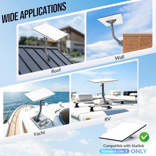 Image of Starlink Gen 3 Mount, Adjustable Heavy Duty Wall, Roof Pole Mount Kit with Aluminum Pipe Adapter, Weatherproof Rustproof for Concrete, Wood, Brick Walls, Easy Installation for Gen 3 Starlink