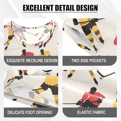 ALAZA Ice Hockey Cartoon Yellow Red Pajamas Short Sleeve 2 Piece Sleepwear Top and Bottom Pajama Set Unisex4
