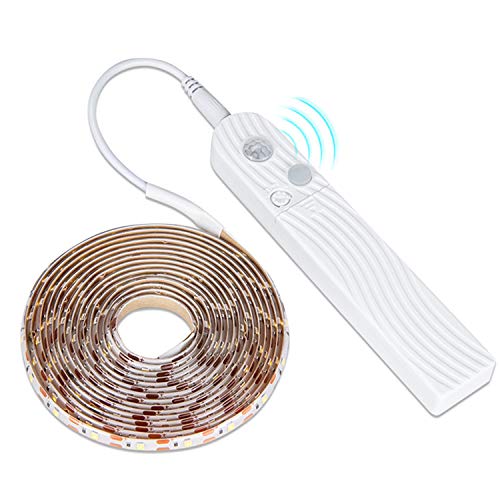 Rosnek LED Strip 1m 2m 3m, PIR Bewegungssensor Streifenlicht Lichtleiste, Band Lichter Wasserdicht IP65, 2835 SMD Flexibles Selbstklebend Für Schranktreppen Küchenschrank Warmweiß Weiß Cover