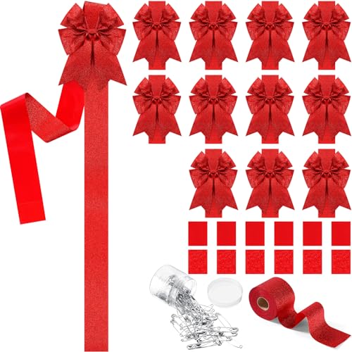 12 Pieces Christmas Cabinet Ribbons Xmas Door Ribbon Cabinet Bows with Large 30m Christmas Red Ribbons for DIY Christmas Festive Party Christmas Tree Decor Dining Kitchen Supplies,Red (Zwiebeltuch)
