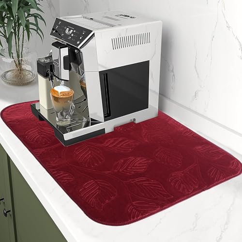 Image of Kuber Industries Pack of 4 Soft Microfiber Dish Drying Mat for Kitchen | 38x50 Machine Washable & Quick Drying Water Absorbing Mat for Kitchen Dishes, Utensils & Crockery | Aesthetic Design - Maroon