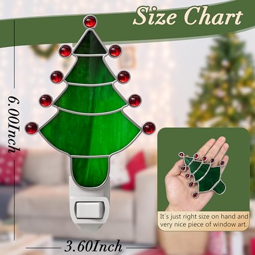 Image of Stained Glass Christmas Tree Night Light Plug into Wall for Home | Stained Glass Chrome Pretty Night Lights Plug in,7W Warm Light Decorative Accent Nightlight Gift for Grandkids Christmas