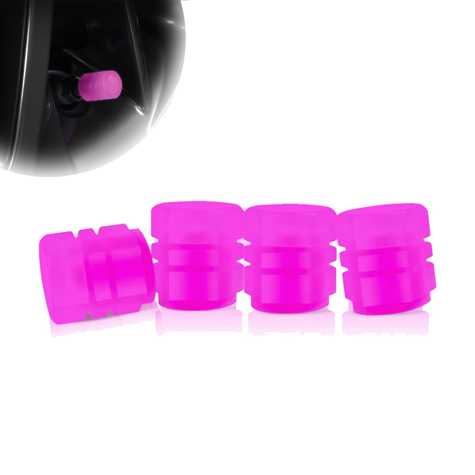 jeseny 4 PCS Valve Stem Caps, Glow Luminous Valve Stem Protective Cover, Auto Tire Air Caps, Universal for Most Cars (Pink)