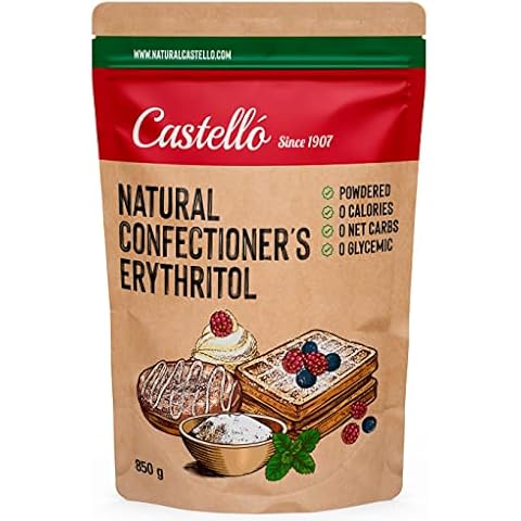 Natural Confectioner's Erythritol - Powdered - Icing Sugar - Sugar Substitute - Keto and Paleo Friendly - 0 Glycemic - 0 Calories - 0 Net Carbs - Non-GMO - Castello Since 1907 - 850 g Bag Cover