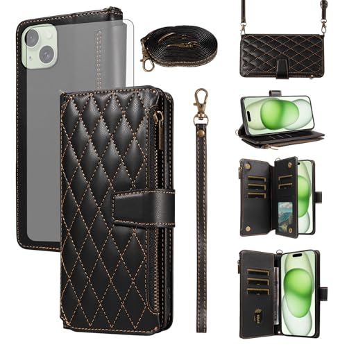 Coque iPhone 15 Plus portefeuille pour voyager léger en ville avec son écran 6.7 protégée