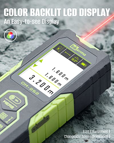 Laser Measurement Tool, Inkerma 262ft Bilateral Laser Distance Meter, DM-262 Laser Tape Measure with Color Backlit LCD Display, Real-Time Measuring, Angle Sensor, Pythagorean Mode, Area and Volume