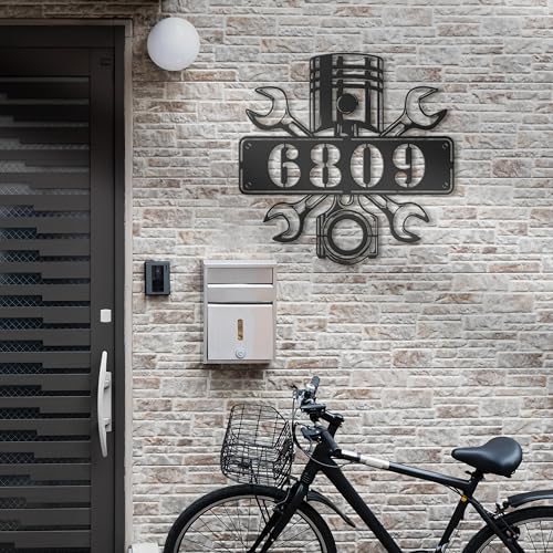 Custom Mechanic Garage House Number Metal Address Sign, Personalized Tool Repair Home Number Name, Hanging Front Door Patio Decor, Outdoor Garage Sign, Auto Lover Garden Plaque, Housewarming Gift