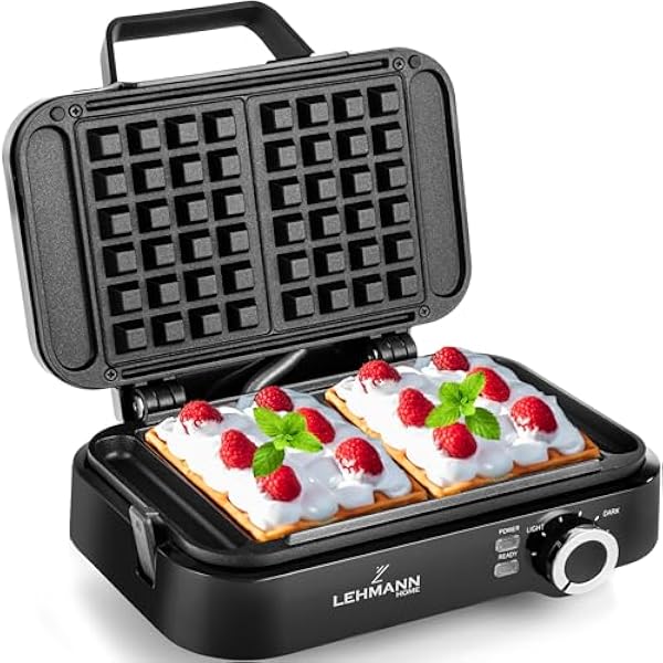 Lehmann LHOWM-1226 gofrownica CRISP do dwóch klasycznych gofrów 1200W z regulacją temperatury 240 C podwójna foremka z powłoką zapobiegającą przywieraniu