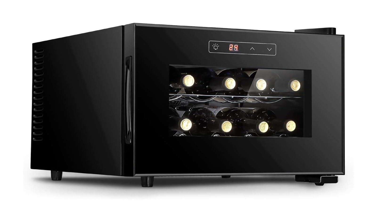 Vinoteca Electrónico, Frigorifico de Vino Tinto y Blanco, Nevera Vino de Bar Pequeño de 8 Botellas, Control Digital, Puerta de Vidrio, Mini Refrigerador de Mostrador,Horizontal