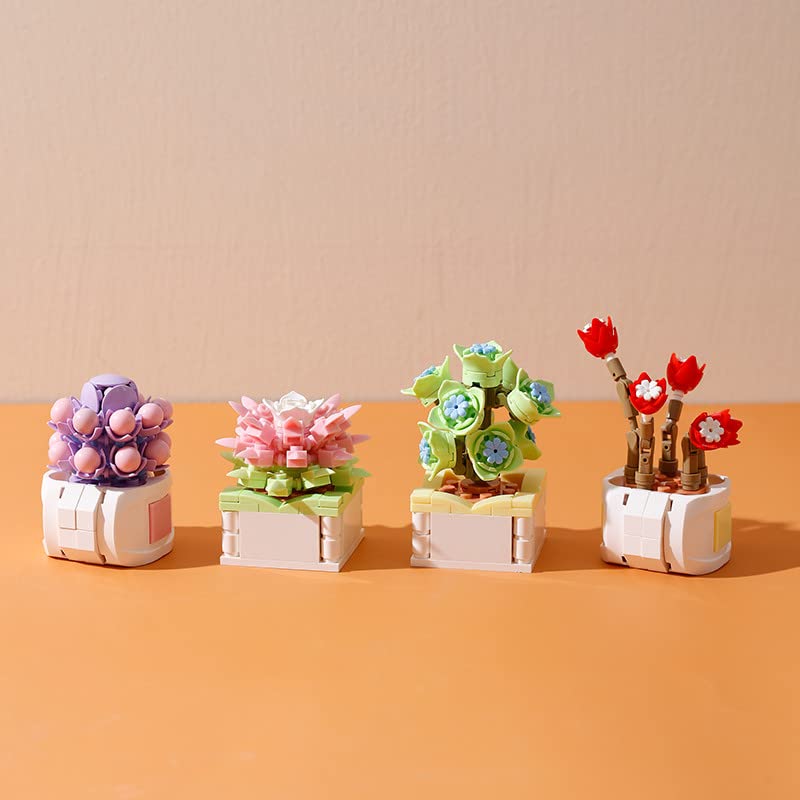 Aigidusansu Baustein-Set, Sukkulentenpflanze Bonsai-Blumen DIY Blöcke Set, kreative Heimdekoration Bauspielzeug für Erwachsene Kinder (Hundert Kräuter-Liebeslied) - Image 8