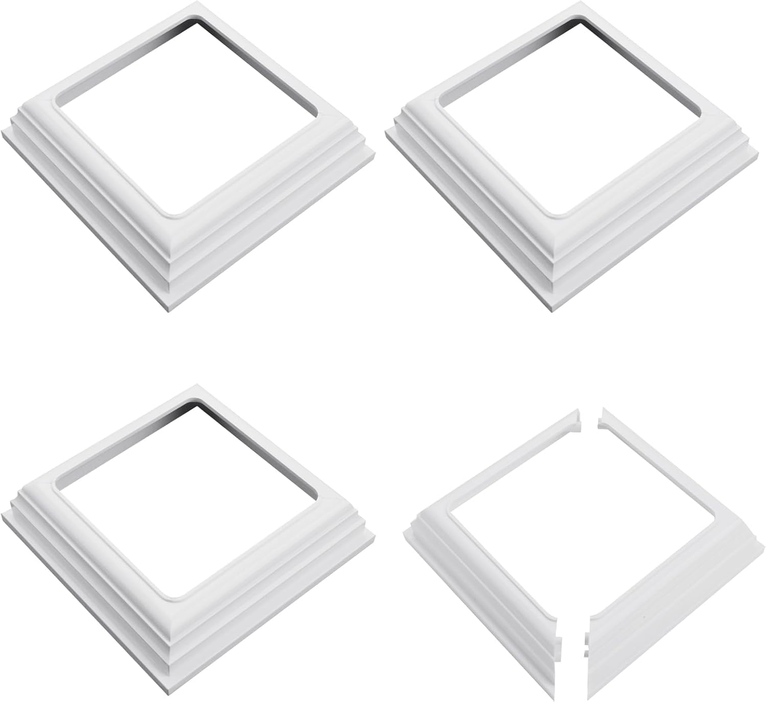 4 Pack 4x4 Vinyl Fence Post Skirt, Split Style Post Sleeve PVC Base Cover Repair Trim Ring, Snap-Together Slide-on Install Skirt Railing, Moisture-Proof UV-Proof Porch Hand Stair Rail (4“ x 4" ONLY)