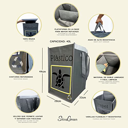 Shiva Green Mulltrennsystem 3fach Altpapier Sammler Pfandflaschen Sammelbehälter Papiermülleimer aus Plastik und Glas mit Deckel - Image 3