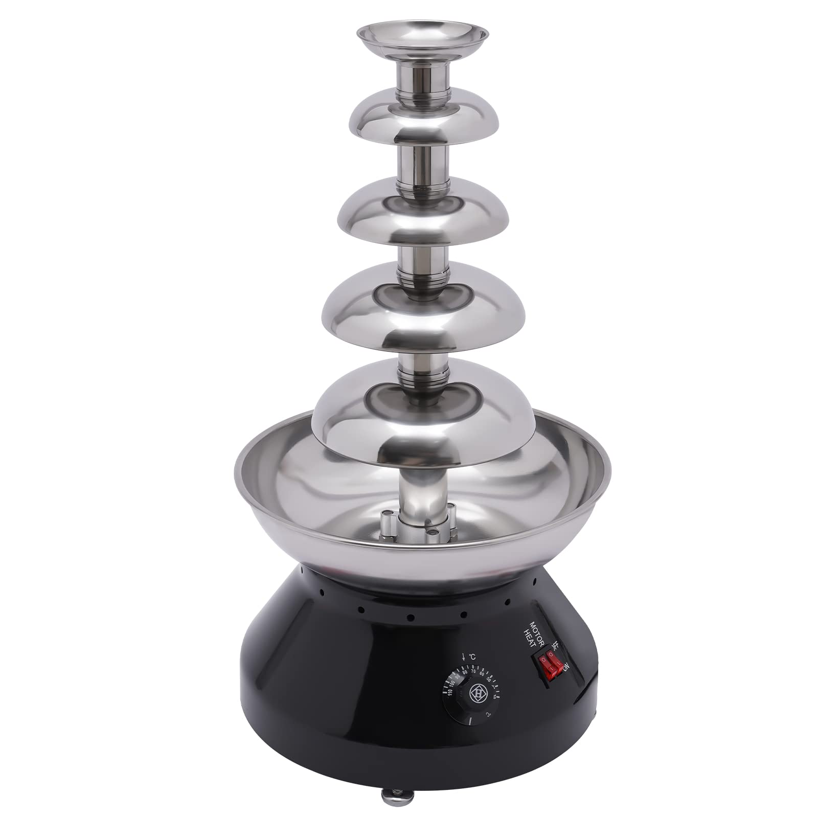 Commercial Chocolate Fountain, 5 Tier 7 Ibs Large Commercial Hot Chocolate Fondue Tower, 230W Electric Chocolate Fondue Fountain Machine 86-230? Temperature Adjustable (Black)