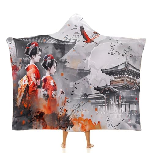 Geisha - Manta con capucha y estampado de pájaros japoneses con grulla japonesa, Estilo:, 40'x50'