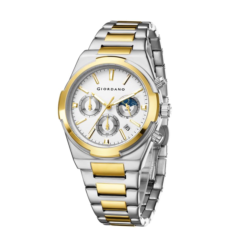 Giordano Luxury Multifunctional Watch for Men with Round dial, Date Display and Stainless Steel Strap