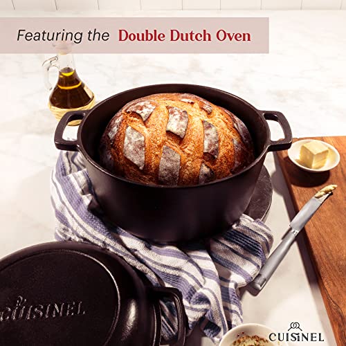 Image of Cuisinel Cast Iron 18-Piece Preseasoned Cookware Set: 10 inch+12 inch Skillets w /Lids + 5-Qt Dutch Oven + 10.5 inch Square Grill Pan w /Lid + Pizza Pan + Round Griddle + 15 inch Organizer +Scraper + Silicone Handle