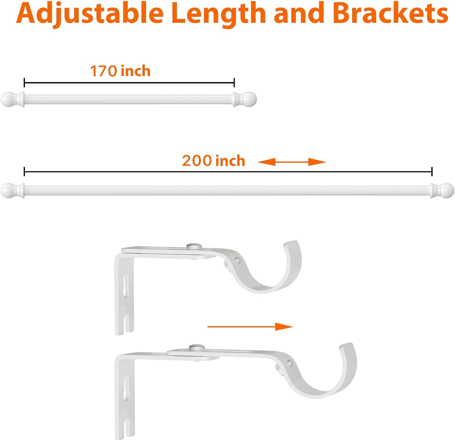 Extra Long Curtain Rods 120-inch to 170-inch/200-inch, Heavy Duty 1 inch Curtain Rods for Windows Easy Install, Adjustable Metal Thick Drapery Rod for Bedroom, Patio, Living Room, White