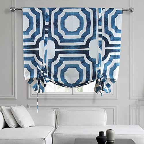 Image of HPD Half Price Drapes Room Darkening Tie Up Curtains 46 X 63 Inch Mecca Printed Cotton Window Roll Up Balloon Curtain for Living Room, Kitchen PRTW-TUD23B-63 (1 Panel), Mecca Blue